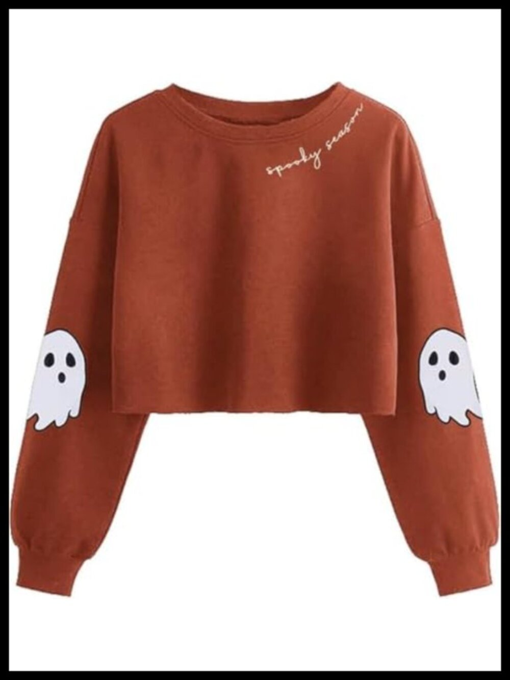 Halloween Ghost Crop Sweatshirt Lantern Sleeve Pullover